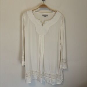 World Market Tunic Blouse Top India S/M Flowy Bohemian Relaxed Lace Boho Coastal